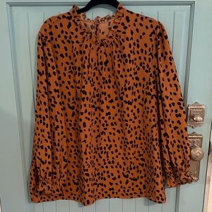 Rust Animal Print Long-Sleeve Peasant Blouse